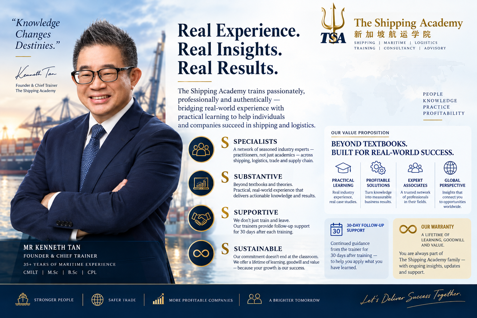 Real Experience. Real Insights. Real Results. — Kenneth Tan, Founder & Chief Trainer, The Shipping Academy.